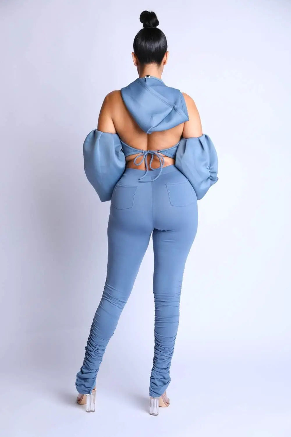 Puff Sleeve Fashion Hoodie with Leggings Set Blue Zone Planet