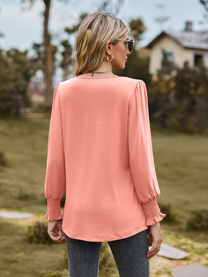 Puff Sleeve Pleated Blouse BLUE ZONE PLANET