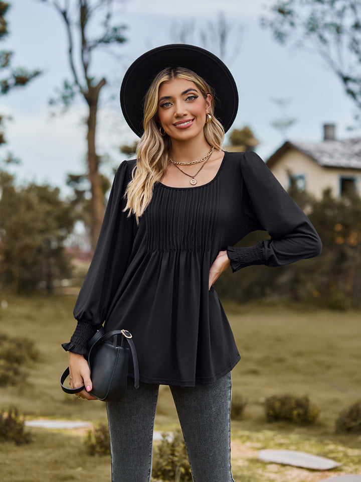 Puff Sleeve Pleated Blouse BLUE ZONE PLANET