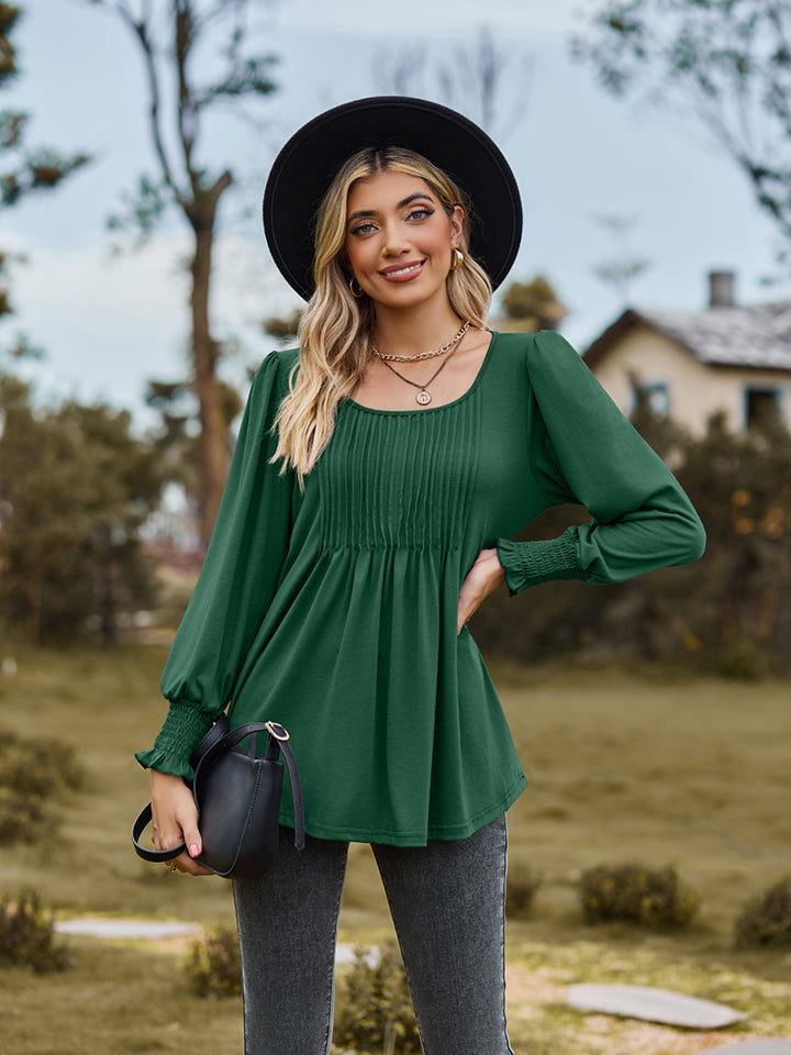 Puff Sleeve Pleated Blouse BLUE ZONE PLANET