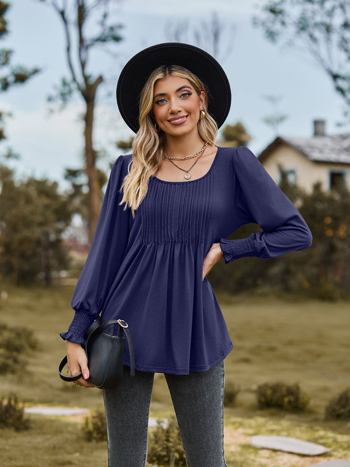 Puff Sleeve Pleated Blouse BLUE ZONE PLANET