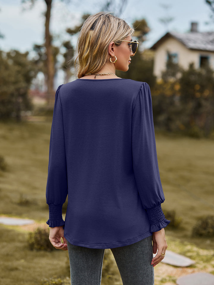 Puff Sleeve Pleated Blouse BLUE ZONE PLANET