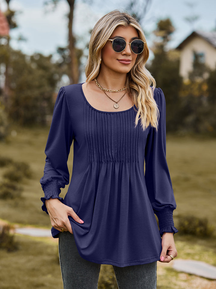 Puff Sleeve Pleated Blouse BLUE ZONE PLANET