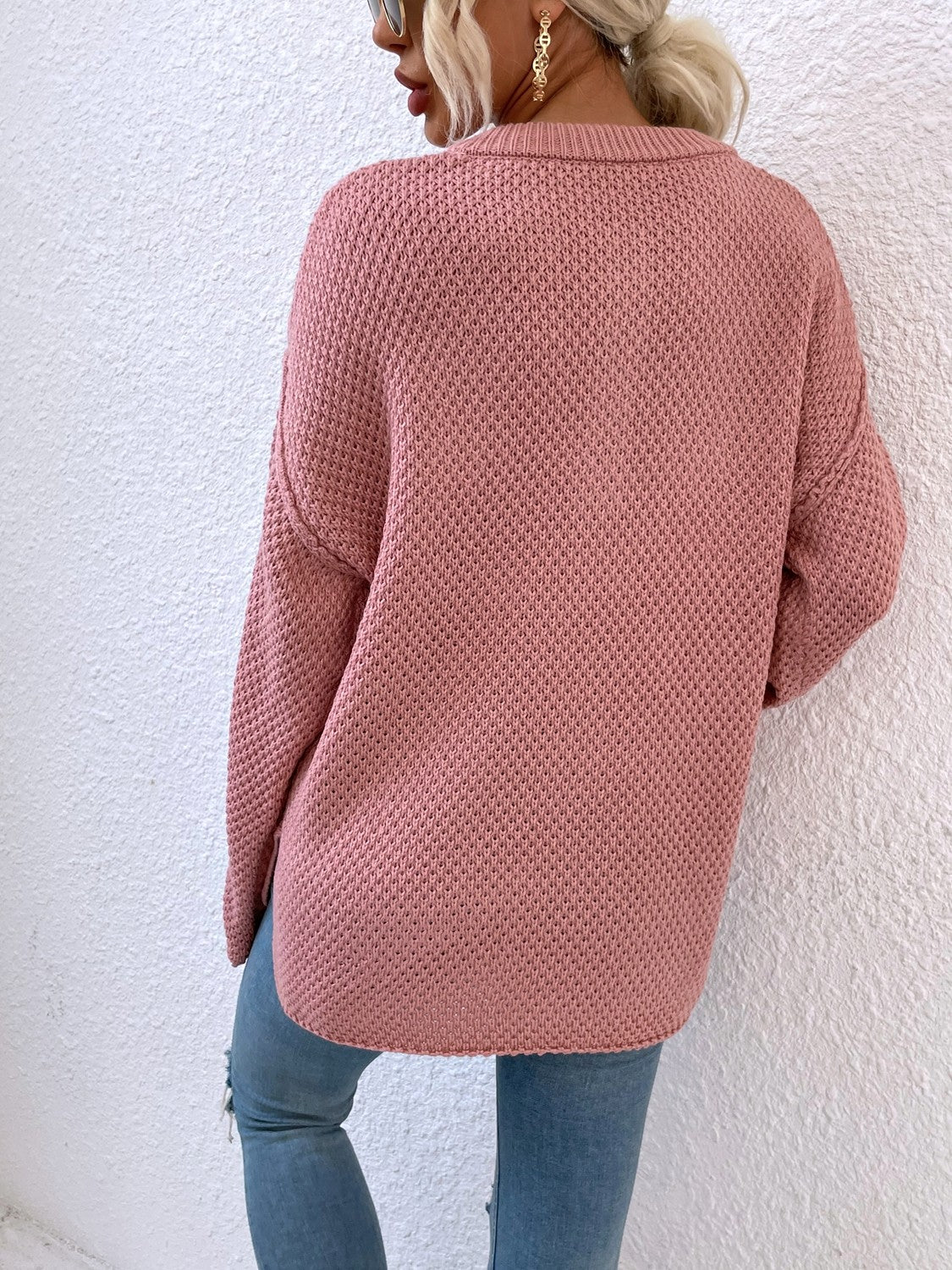 Quarter-Button Slit Sweater BLUE ZONE PLANET