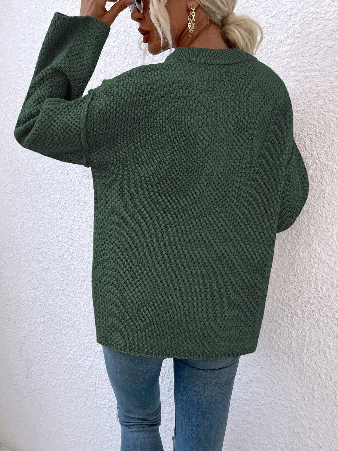 Quarter-Button Slit Sweater BLUE ZONE PLANET