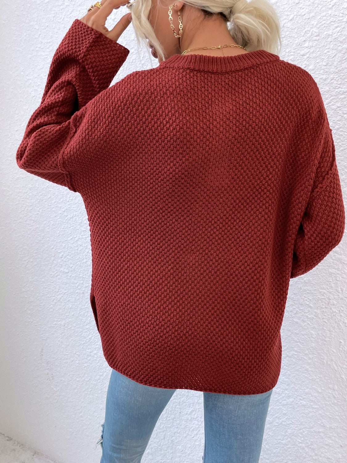 Quarter-Button Slit Sweater BLUE ZONE PLANET
