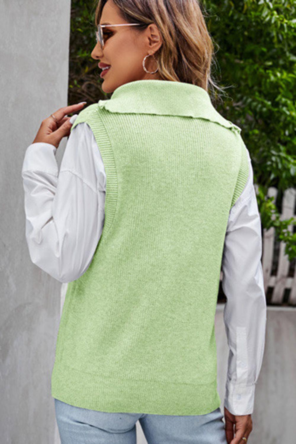 Quarter-Zip Ribbed Sweater Vest BLUE ZONE PLANET