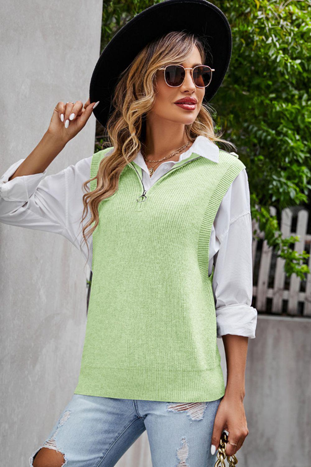 Quarter-Zip Ribbed Sweater Vest BLUE ZONE PLANET
