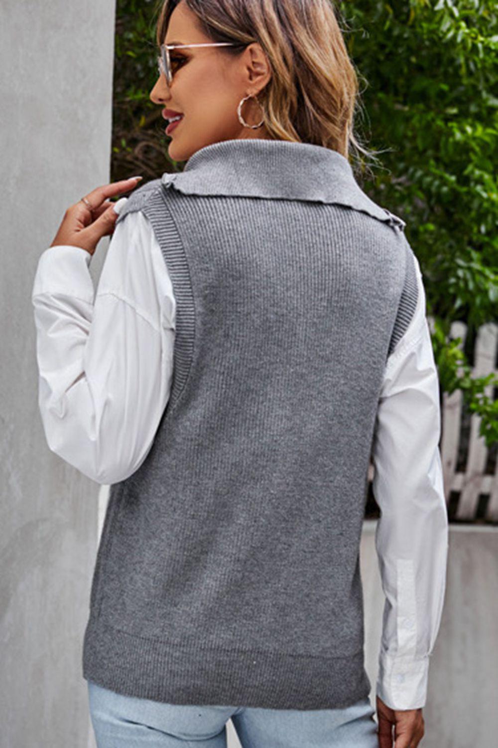 Quarter-Zip Ribbed Sweater Vest BLUE ZONE PLANET