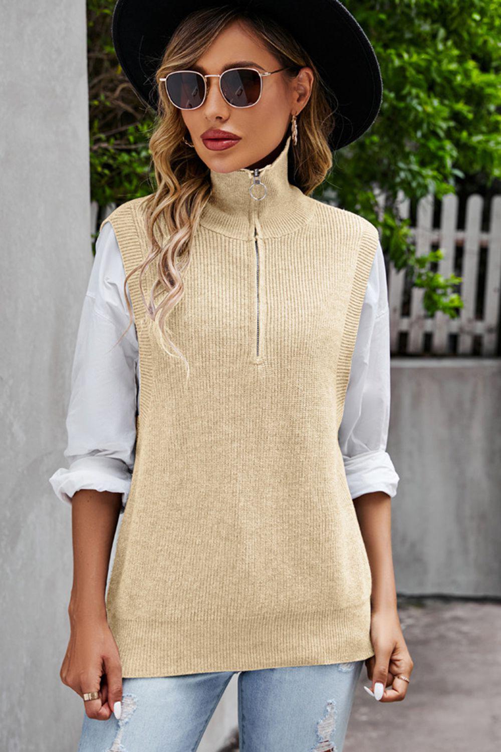 Quarter-Zip Ribbed Sweater Vest BLUE ZONE PLANET