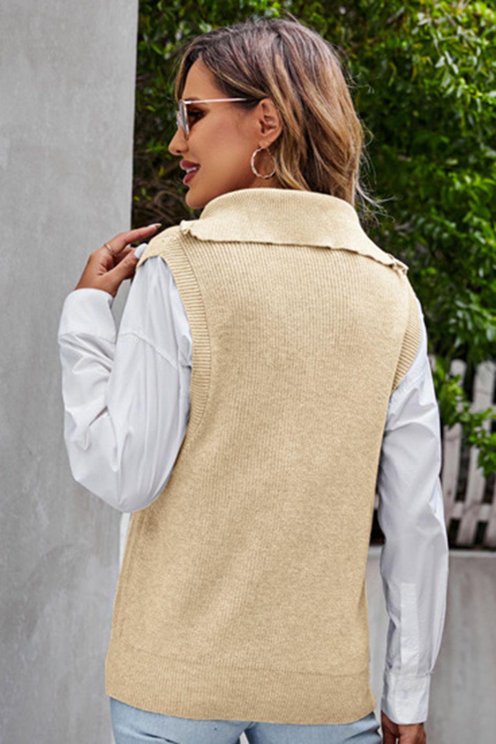 Quarter-Zip Ribbed Sweater Vest BLUE ZONE PLANET