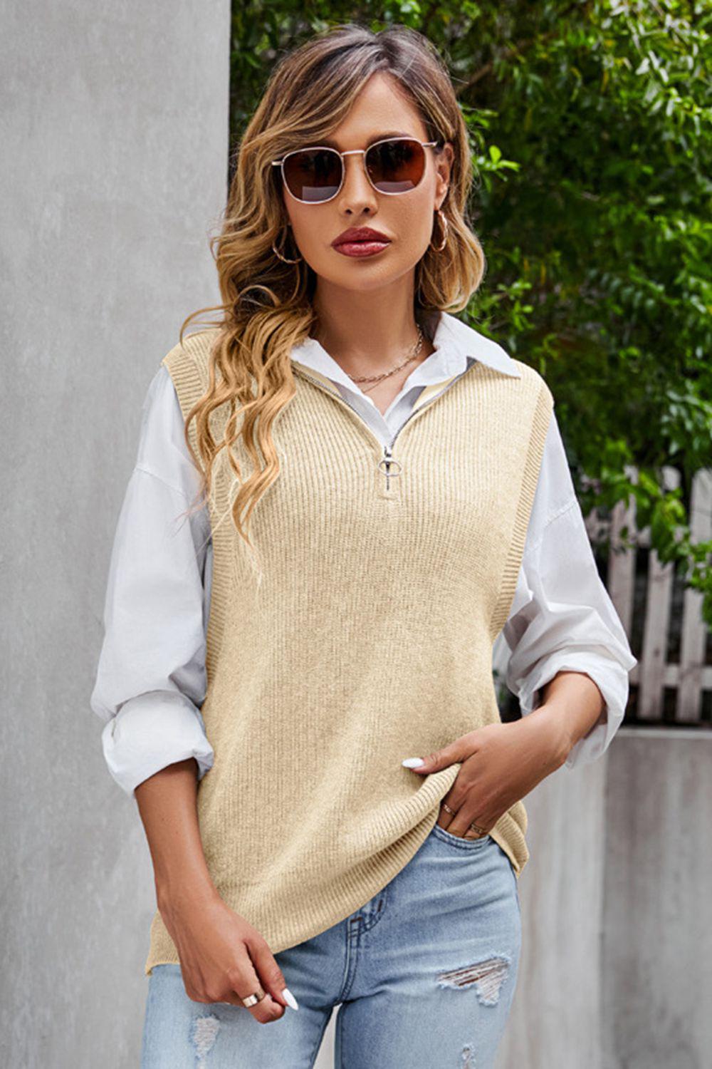 Quarter-Zip Ribbed Sweater Vest BLUE ZONE PLANET