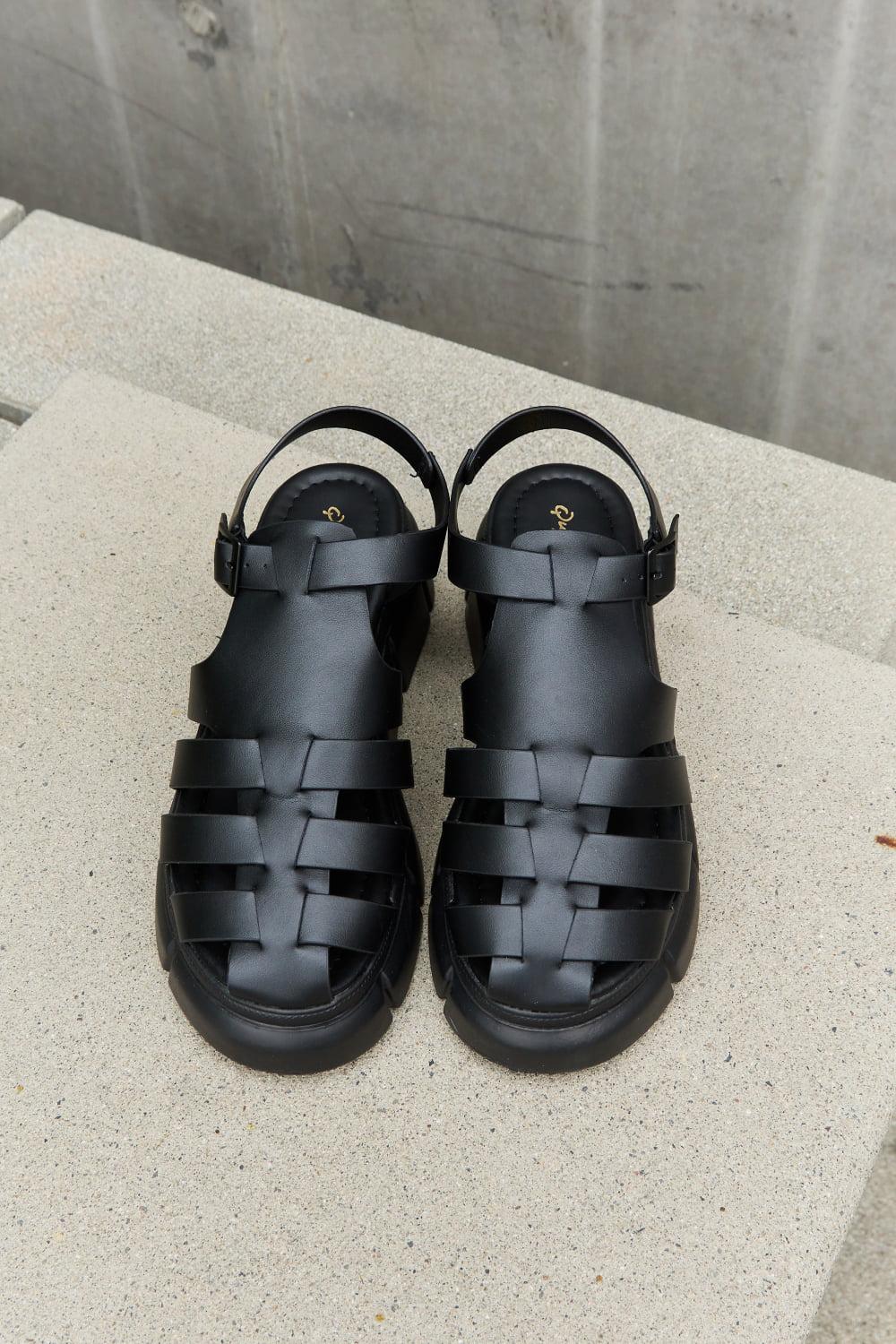 Qupid Platform Cage Stap Sandal in Black BLUE ZONE PLANET