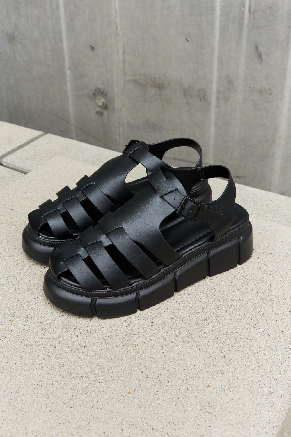 Qupid Platform Cage Stap Sandal in Black BLUE ZONE PLANET