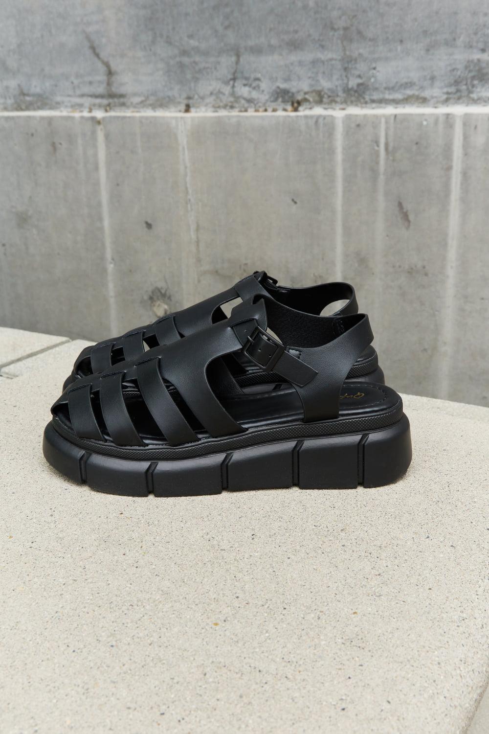 Qupid Platform Cage Stap Sandal in Black BLUE ZONE PLANET