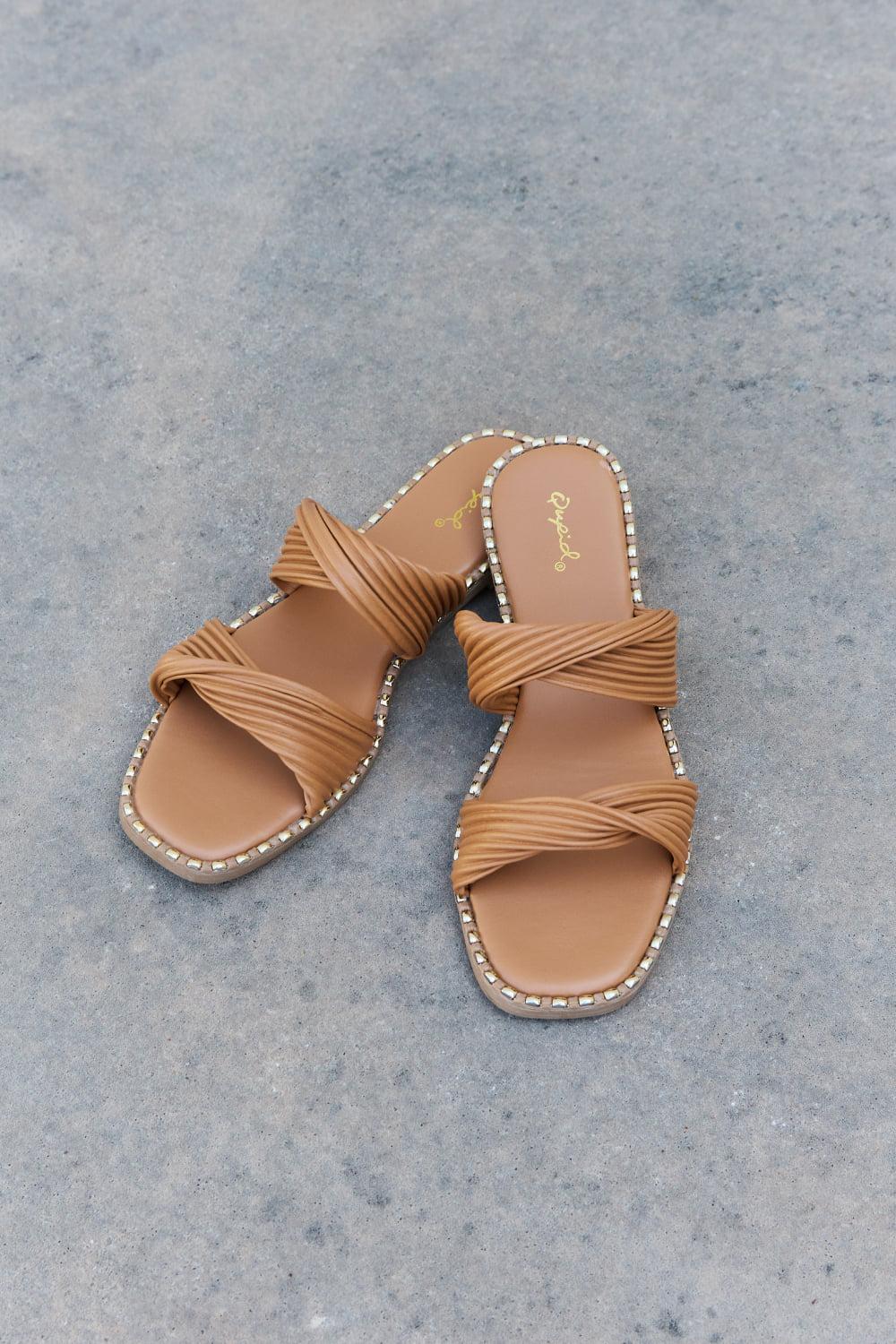 Qupid Summertime Fine Double Strap Twist Sandals BLUE ZONE PLANET