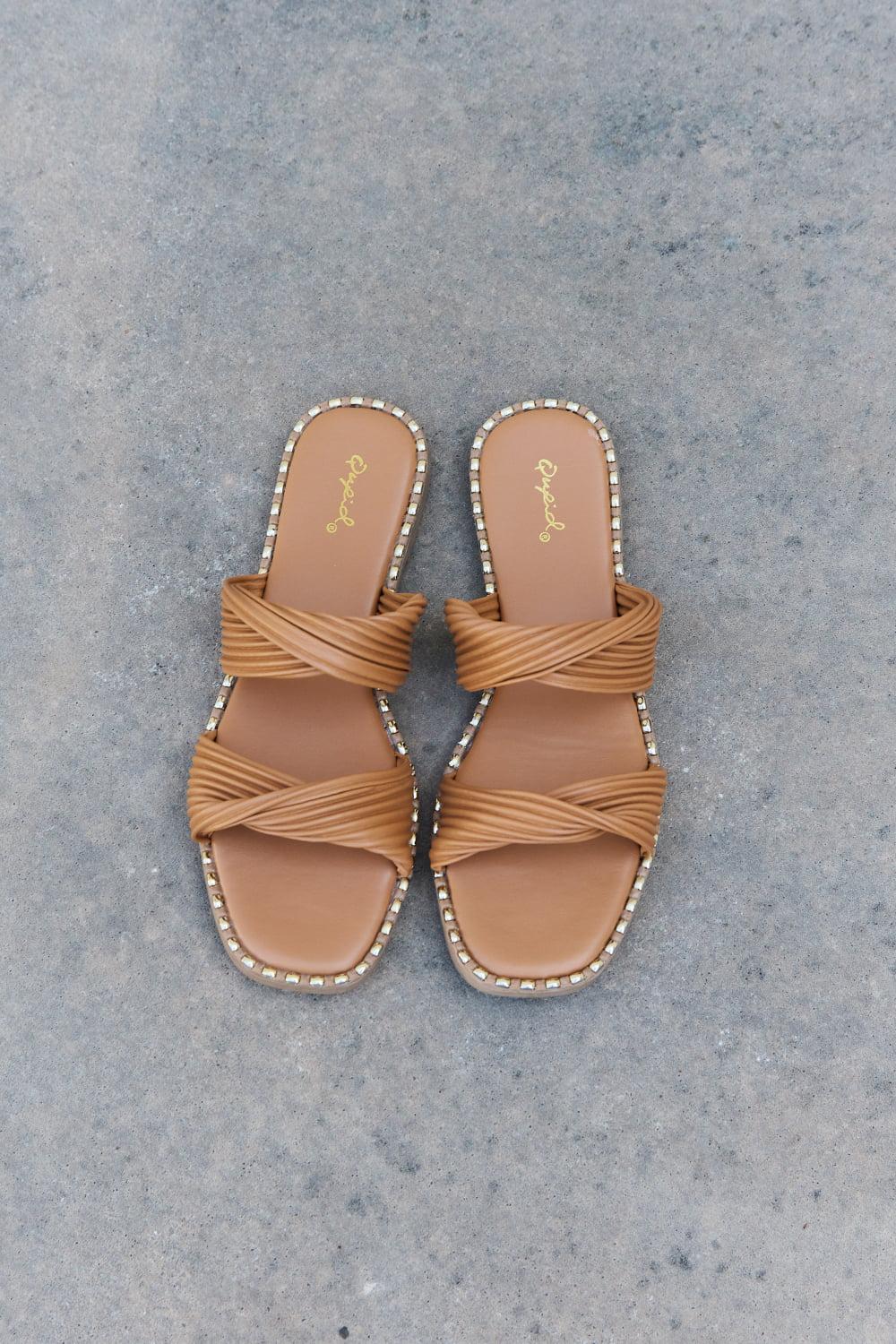 Qupid Summertime Fine Double Strap Twist Sandals BLUE ZONE PLANET
