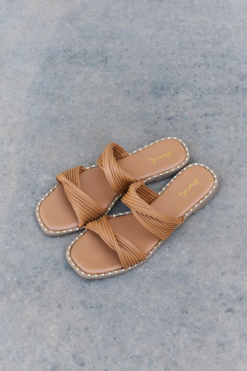 Qupid Summertime Fine Double Strap Twist Sandals BLUE ZONE PLANET
