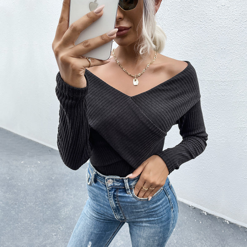 Blue Zone Planet | Knitwear solid color one shoulder hot girl top BLUE ZONE PLANET