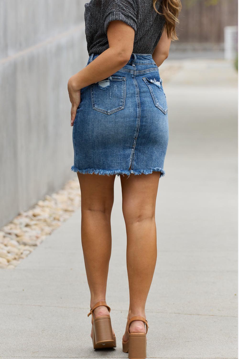 RISEN Amelia Full Size Denim Mini Skirt BLUE ZONE PLANET