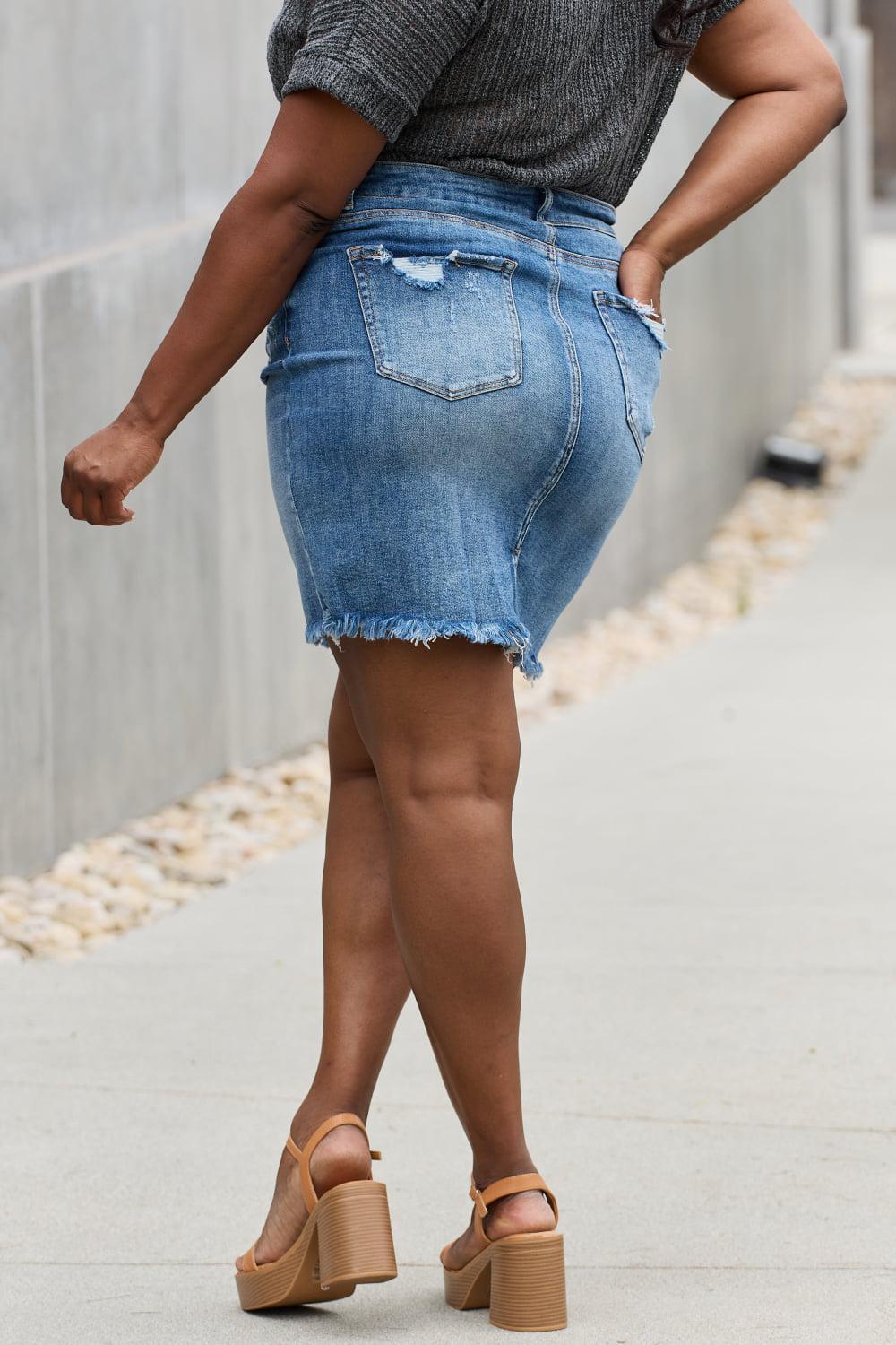 RISEN Amelia Full Size Denim Mini Skirt BLUE ZONE PLANET