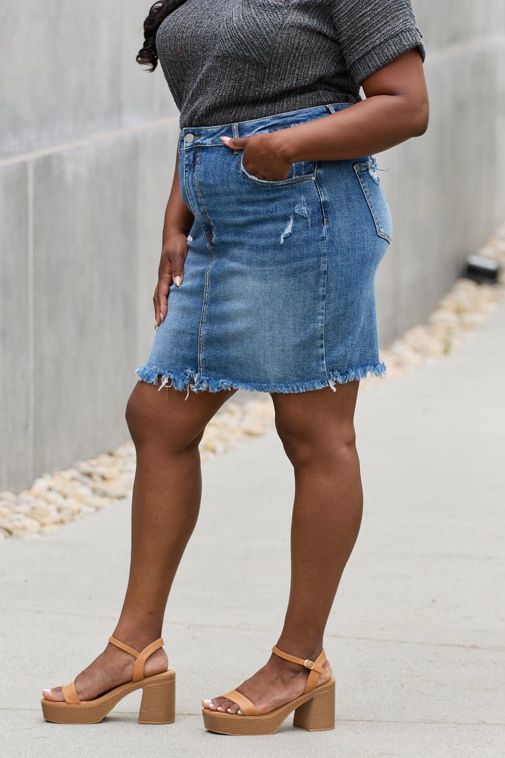 RISEN Amelia Full Size Denim Mini Skirt BLUE ZONE PLANET