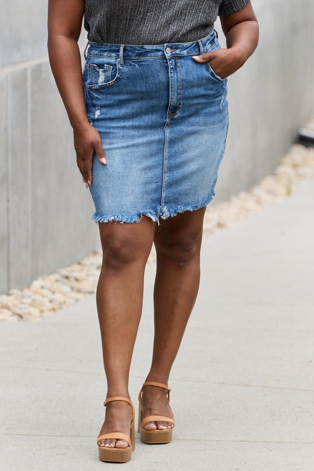 RISEN Amelia Full Size Denim Mini Skirt BLUE ZONE PLANET