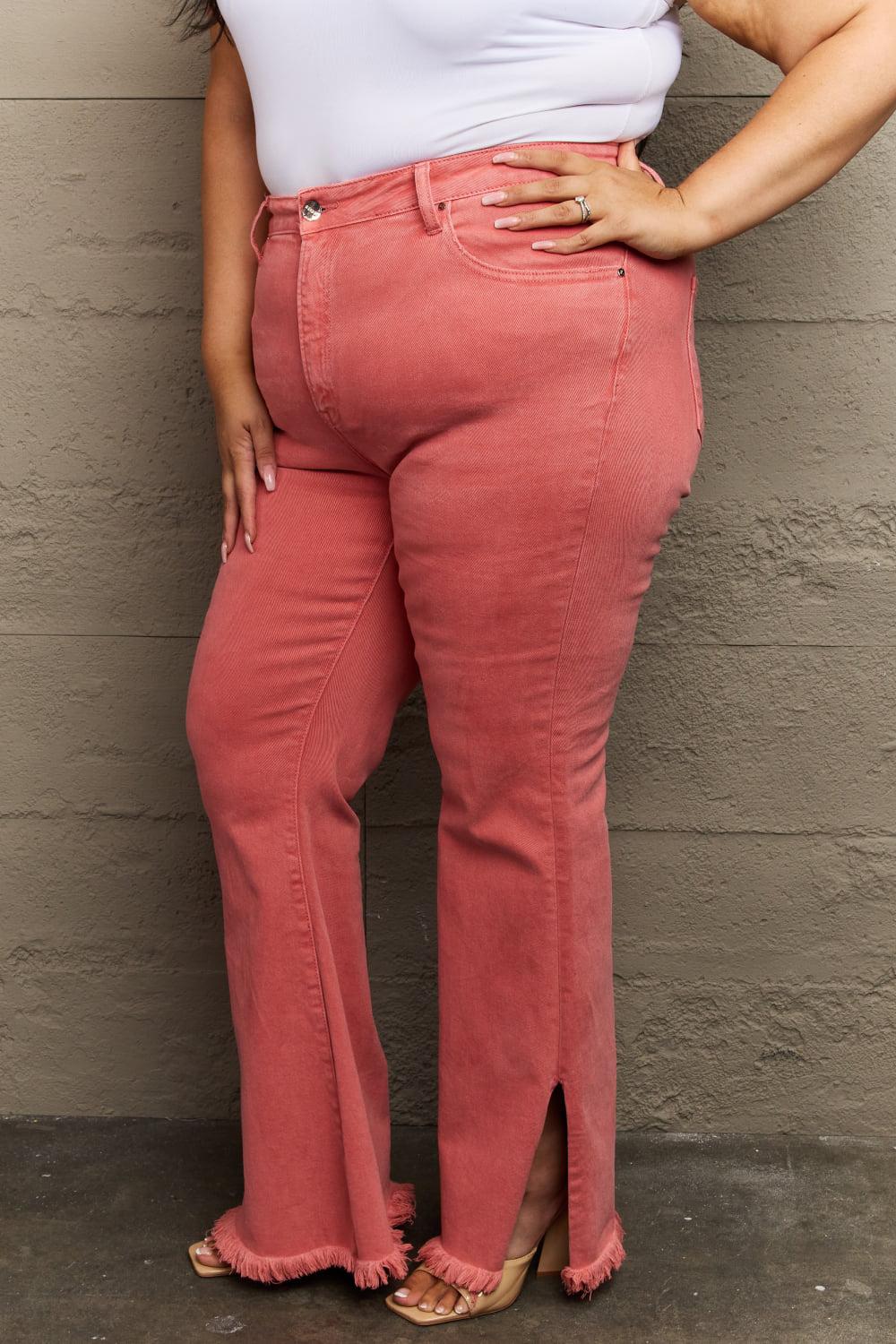 RISEN Bailey Full Size High Waist Side Slit Flare Jeans BLUE ZONE PLANET