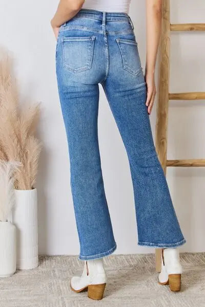 RISEN Full Size High Rise Ankle Flare Jeans BLUE ZONE PLANET
