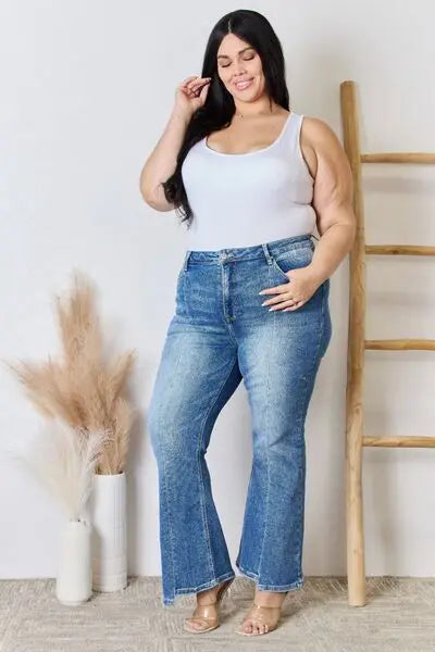 RISEN Full Size High Rise Ankle Flare Jeans BLUE ZONE PLANET