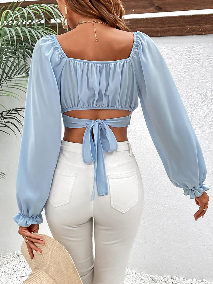 Raglan Sleeve Cropped Blouse BLUE ZONE PLANET