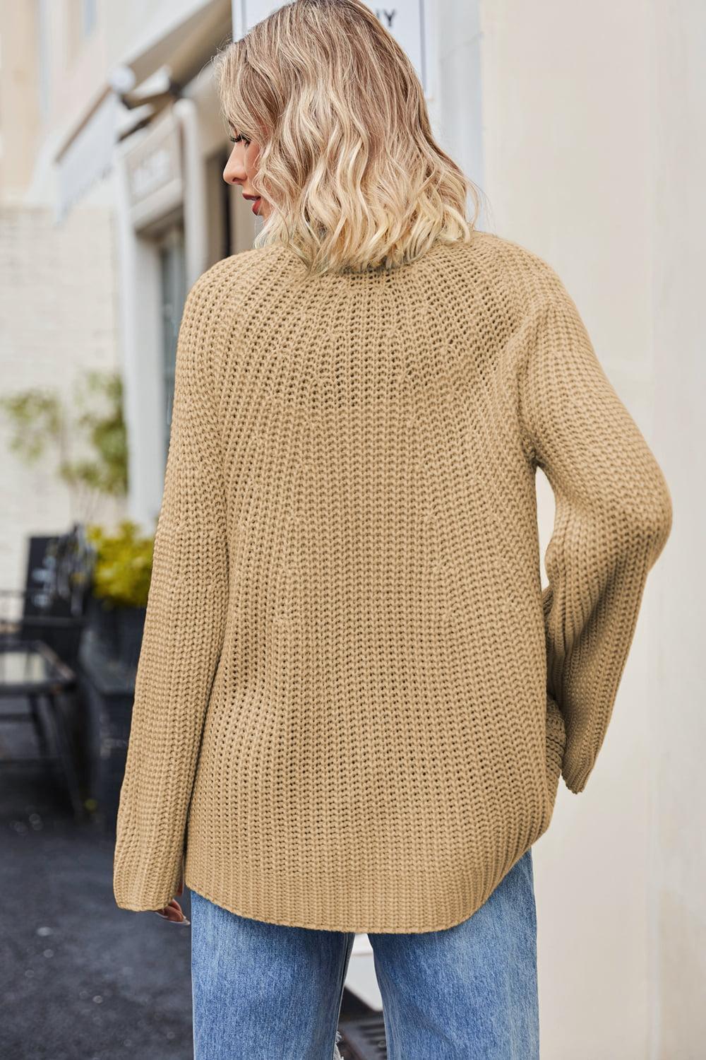 Raglan Sleeve Waffle Knit Sweater BLUE ZONE PLANET