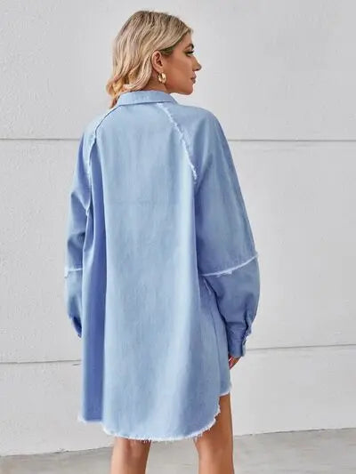 Raw Hem Button Up Denim Dress Trendsi
