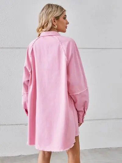 Raw Hem Button Up Denim Dress Trendsi