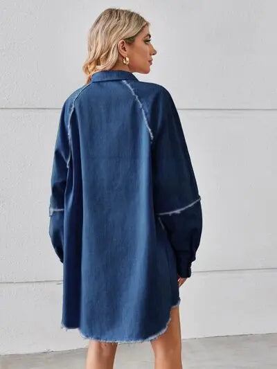 Raw Hem Button Up Denim Dress Trendsi