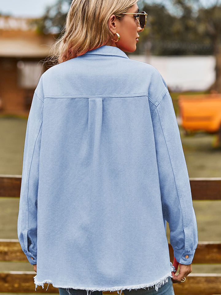 Raw Hem Denim Jacket with Pockets BLUE ZONE PLANET