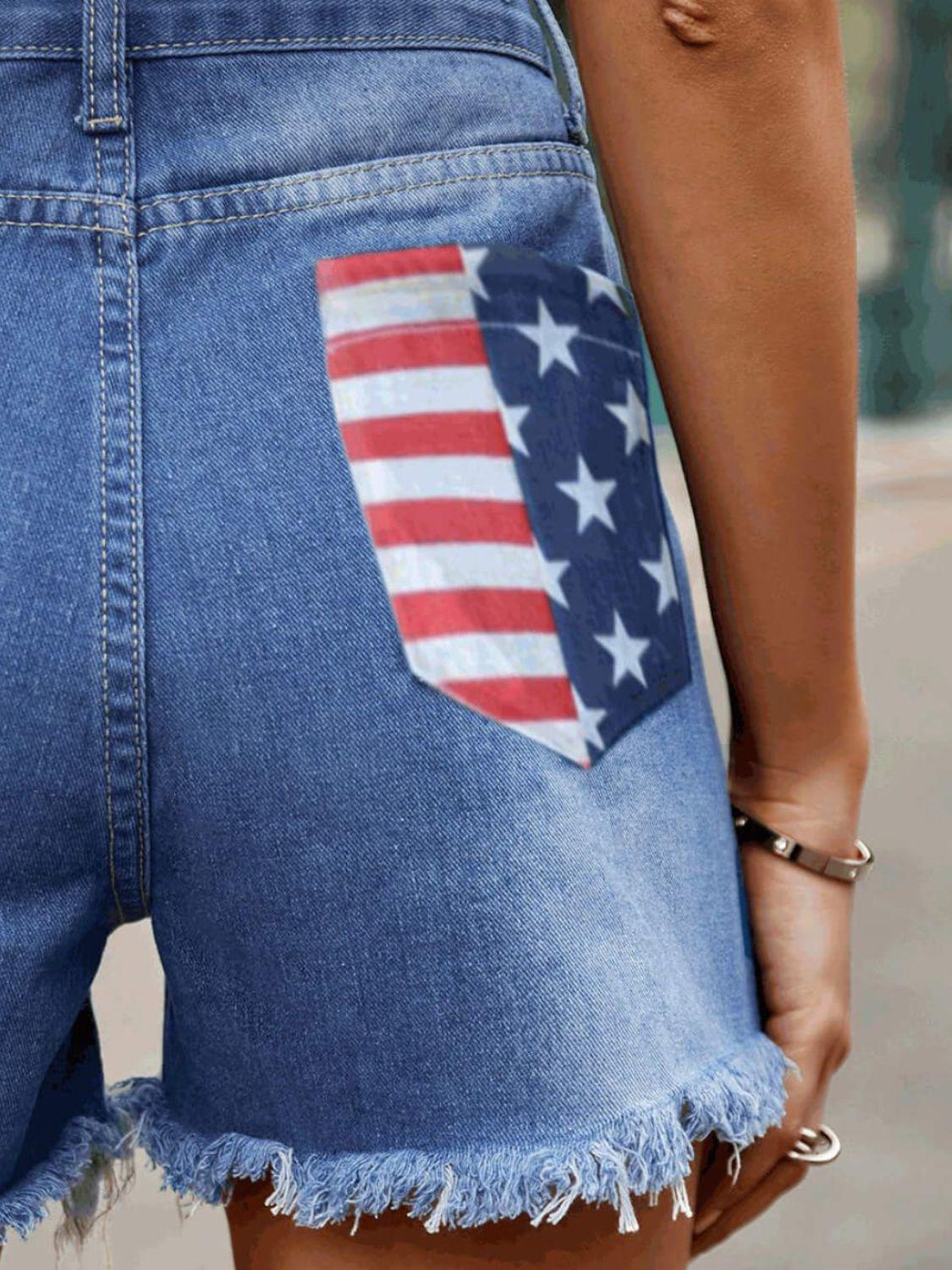 Raw Hem Denim Shorts with Pockets BLUE ZONE PLANET