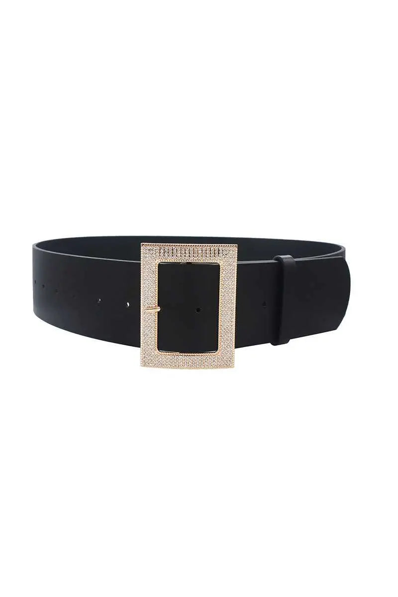 Rectangle Rhinestone Buckle Belt Blue Zone Planet