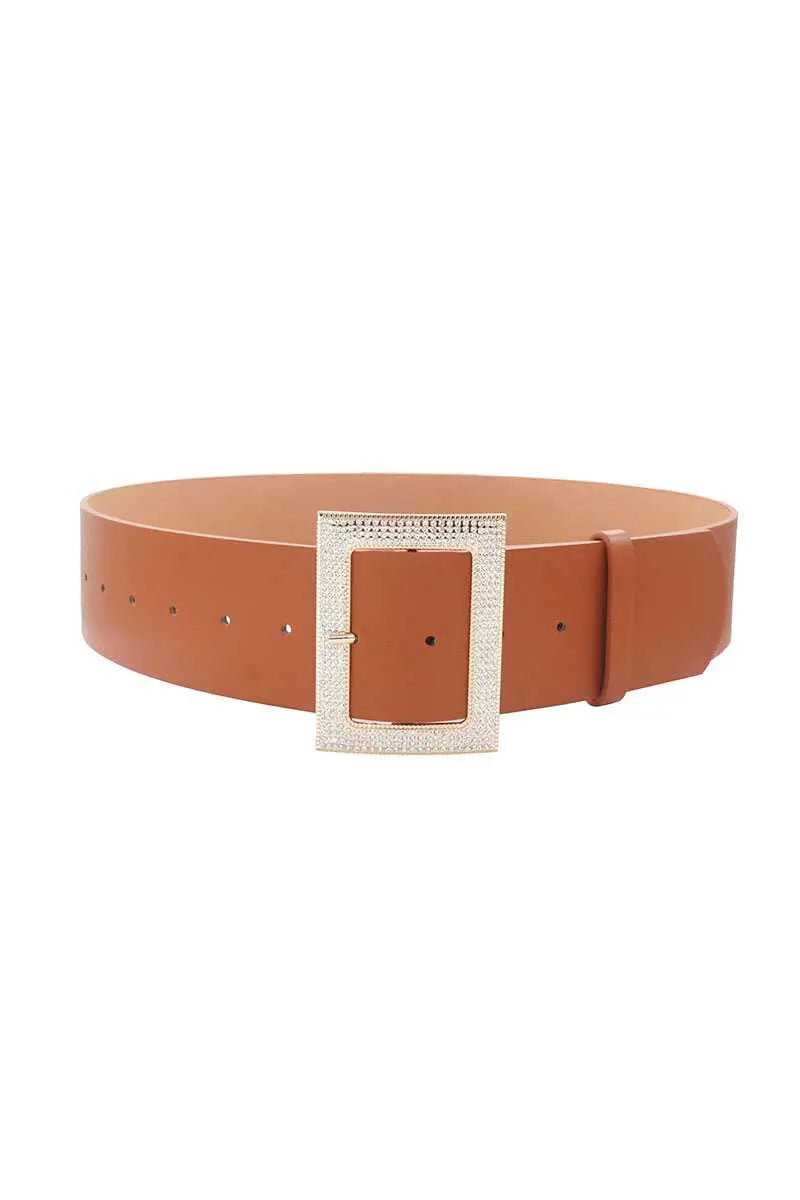 Rectangle Rhinestone Buckle Belt Blue Zone Planet