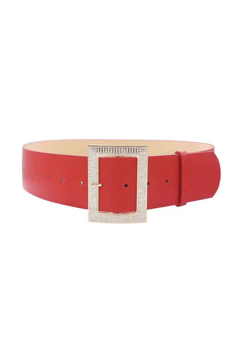 Rectangle Rhinestone Buckle Belt Blue Zone Planet