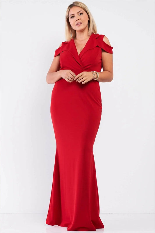 Red Plus Size Maxi Sleeveless V-Neck Dress Blue Zone Planet