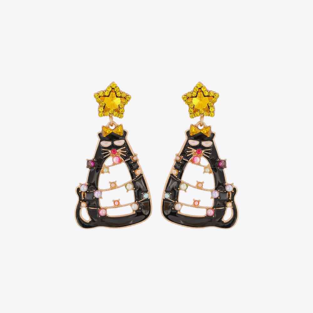 Rhinestone Alloy Cat Earrings BLUE ZONE PLANET