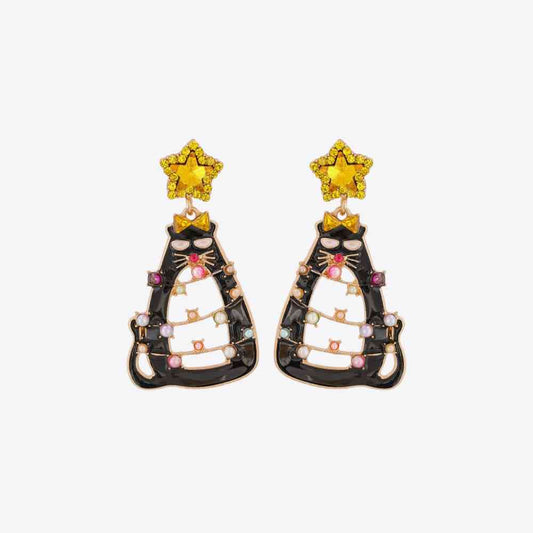 Rhinestone Alloy Cat Earrings BLUE ZONE PLANET