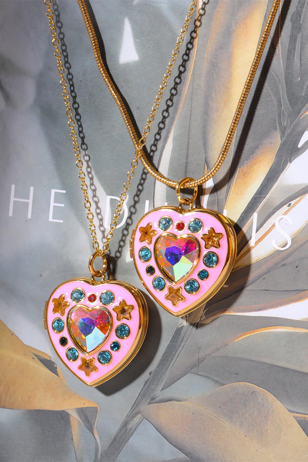 Rhinestone Decor Heart Box Pendant Necklace BLUE ZONE PLANET