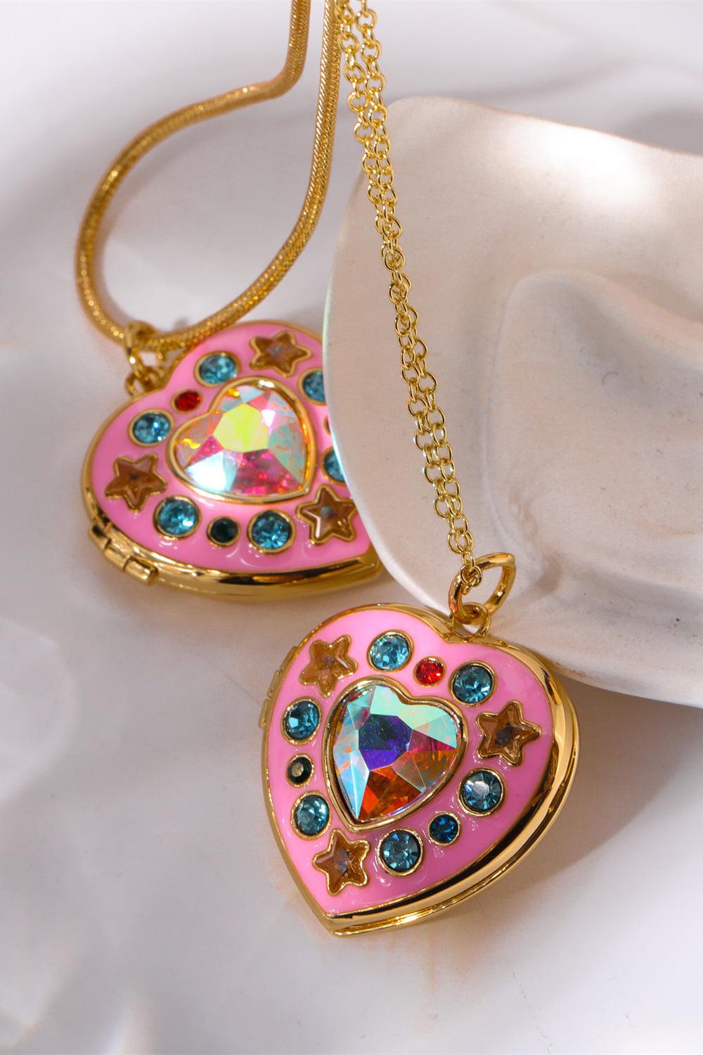 Rhinestone Decor Heart Box Pendant Necklace BLUE ZONE PLANET