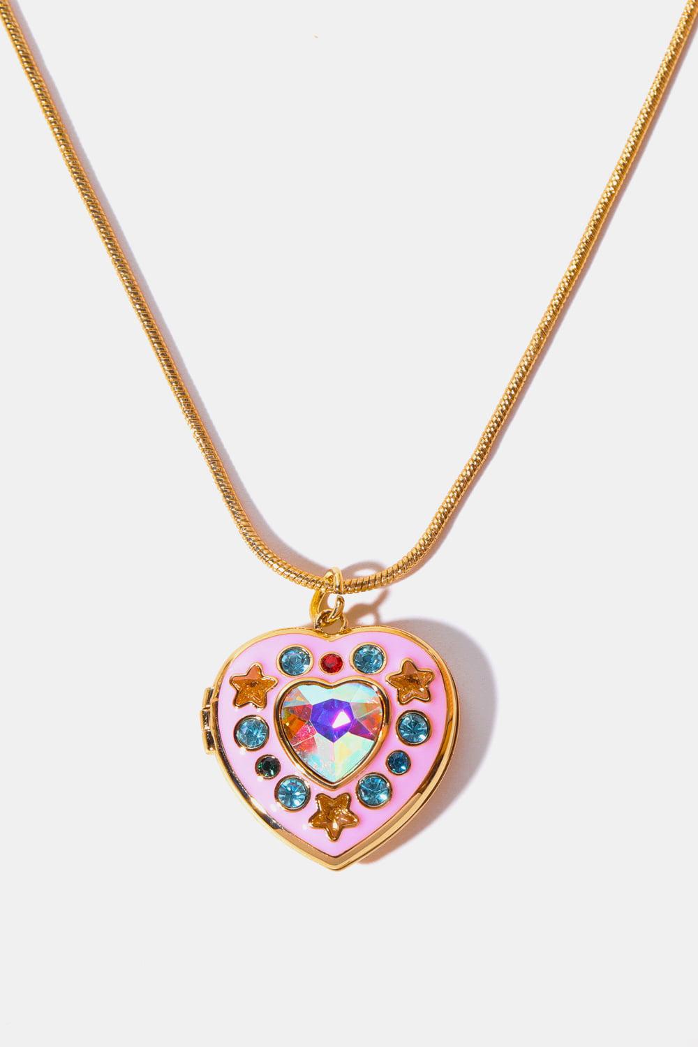 Rhinestone Decor Heart Box Pendant Necklace BLUE ZONE PLANET