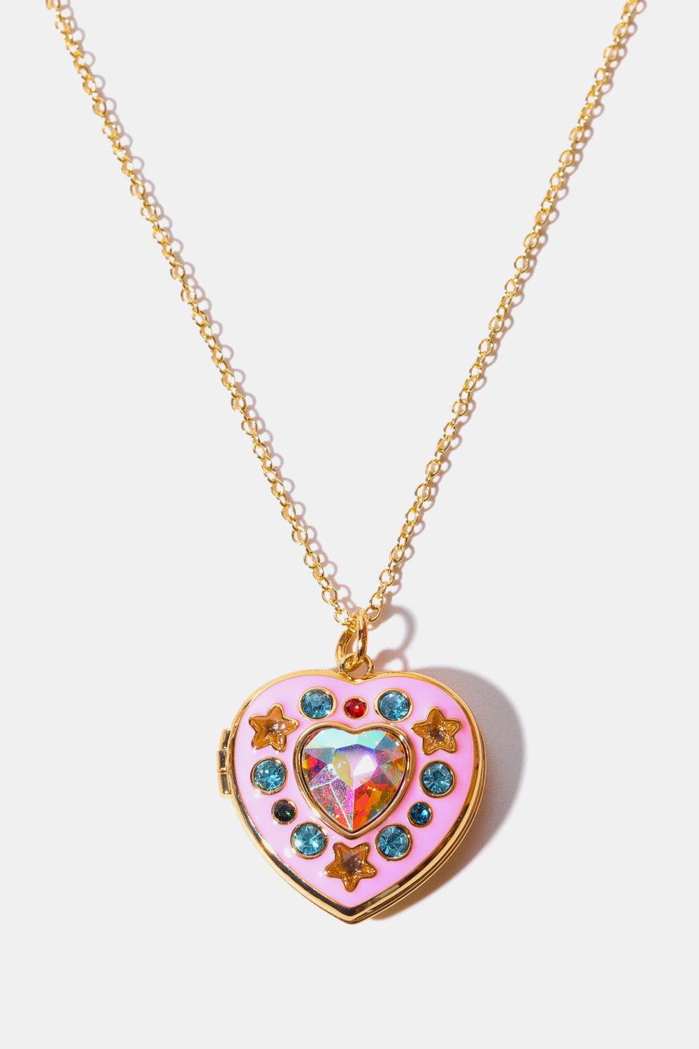 Rhinestone Decor Heart Box Pendant Necklace BLUE ZONE PLANET