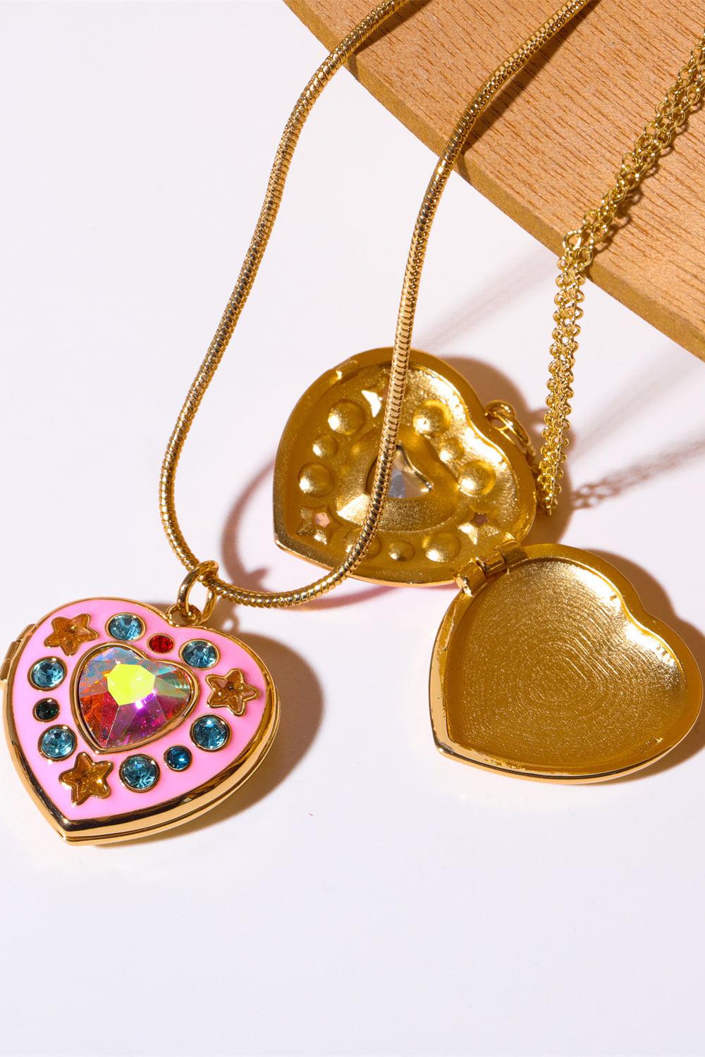Rhinestone Decor Heart Box Pendant Necklace BLUE ZONE PLANET