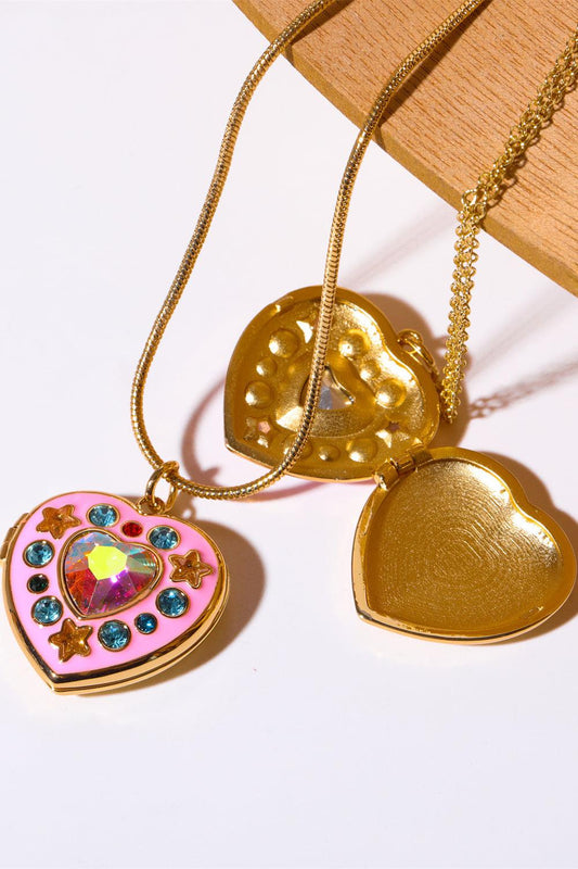 Rhinestone Decor Heart Box Pendant Necklace BLUE ZONE PLANET
