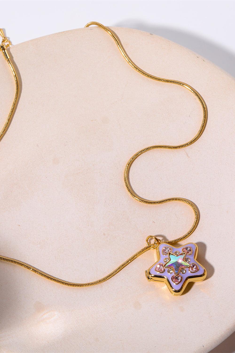 Rhinestone Decor Star Box Pendant Necklace BLUE ZONE PLANET